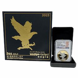 2023 NGC PF-70 First Day of Issue 5 oz Australian Wedge-Tailed Eagle Proof Platinum Gilded Coin with Box and COA