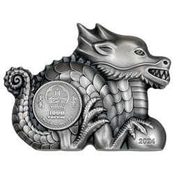 2024 1 oz Mongolia Great Dragon Antique Silver Coin