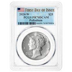 2024-W PCGS PR-70 First Day of Issue 1 oz American Palladium Eagle Proof Coin