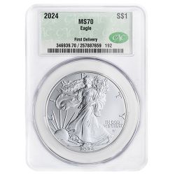 CAC-G MS-70 First Delivery 2024 1 oz American Silver Eagle Coin