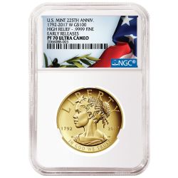 NGC PF-70 2017 Gold High Relief American Liberty Coin - Random Label and Core