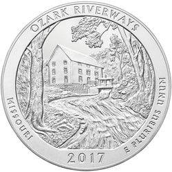 2017 Ozark Riverways 5 oz Burnished Silver Coin - America The Beautiful