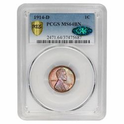 1914-D US Lincoln Wheat Cent PCGS MS-64 (Brown Patina) CAC