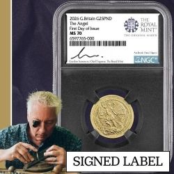 2026 NGC MS-70 First Day of Issue 1/4 oz British Angel Gold Coin - Gordon Summers Label