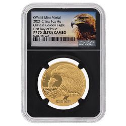 2021 NGC PF-70 First Day of Issue 1 oz Chinese Golden Eagle Gold Medal - Black Core