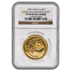1987 NGC PF-68 1 oz Chinese Panda San Francisco Expo Proof Gold Medal