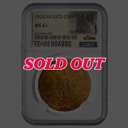 1924 NGC MS-61 Mexican 50 Pesos Gold Coin - Texas Miner Hoard