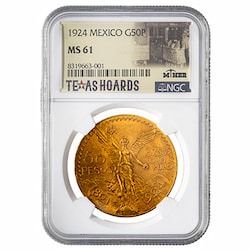 1924 NGC MS-61 Mexican 50 Pesos Gold Coin - Texas Miner Hoard