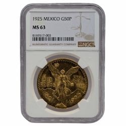 1925 NGC MS-63 Mexican 50 Pesos Gold Coin
