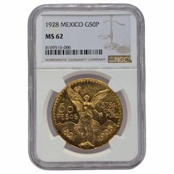 1928 NGC MS-62 Mexican 50 Pesos Gold Coin