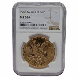 1943 NGC MS-63+ Mexican 50 Pesos Gold Coin