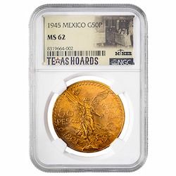 1945 NGC MS-62 Mexican 50 Pesos Gold Coin - Texas Miner Hoard