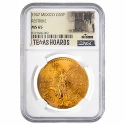 1947 NGC MS-65 Mexican 50 Pesos Gold Coin (Restrike) - Texas Miner Hoard