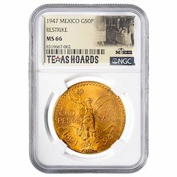 1947 NGC MS-66 Mexican 50 Pesos Gold Coin (Restrike) - Texas Miner Hoard