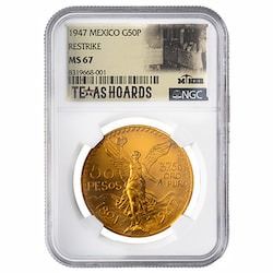 1947 NGC MS-67 Mexican 50 Pesos Gold Coin (Restrike) - Texas Miner Hoard