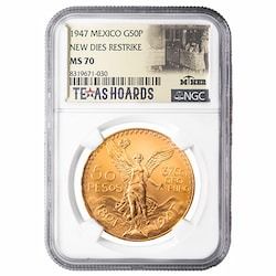 1947 NGC MS-70 Mexican 50 Pesos Gold Coin (New Dies Restrike) - Texas Miner Hoard
