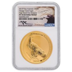2017-P NGC PF-70 First Releases 5 oz Australian Wedge-Tailed Eagle High Relief Reverse Proof Gold Coin with Box and COA