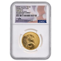 2020 NGC PF-70 First Day of Issue 1 oz Australian Wedge-Tailed Eagle High Relief Proof Gold Coin - John Mercanti Label