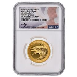 2022-P NGC PF-70 1 oz Australian Wedge-Tailed Eagle High Relief Proof Gold Coin - John Mercanti Label