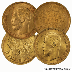 Russian 5 Roubles Gold Coin - Average Circulated Condition - 1897-1911