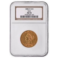 1886-S NGC AU-55 $10 Liberty Gold Coin - From GSA