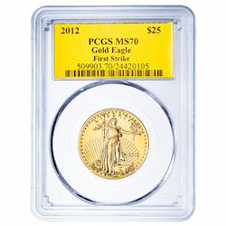 2012 PCGS MS-70 First Strikes 1/2 oz American Gold Eagle Coin - Gold Foil Label