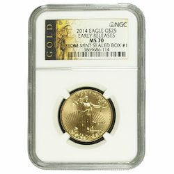 2014 NGC MS-70 Early Releases 1/2 oz American Gold Eagle Coin - From Mint Sealed Box 1