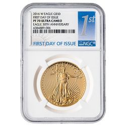 2016-W NGC PF-70 Ultra Cameo First Day of Issue 1 oz American Gold Eagle Proof Coin 