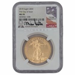 2018 NGC MS-70 First Day of Issue 1 oz American Gold Eagle Coin - Mike Castle Label
