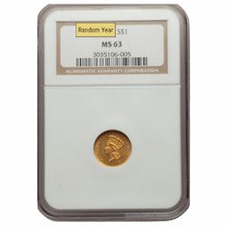 NGC MS-63 $1 Indian Princess Gold Dollar Coin Type III - Random Year