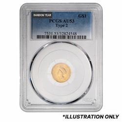 PCGS AU-53 $1 Liberty Head Gold Coin Type II - Random Year