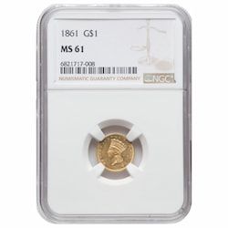1861 NGC MS-61 $1 Liberty Head Gold Coin - Type III