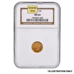 NGC/PCGS MS-64 $1 Liberty Gold Dollar Coin Type III - Random Year