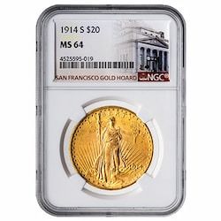 1914-S NGC MS-64 $20 St. Gauden Double Eagle Gold Coin - San Francisco Gold Hoard