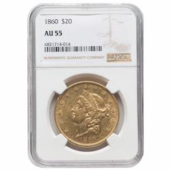 1860 NGC AU-55 $20 Liberty Double Eagle Gold Coin