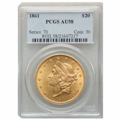 1861 PCGS AU-58 $20 Liberty Double Eagle Gold Coin