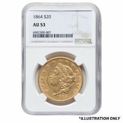 1864 NGC AU-53 $20 Liberty Double Eagle Gold Coin