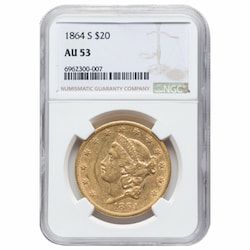 1864 NGC AU-53 $20 Liberty Double Eagle Gold Coin
