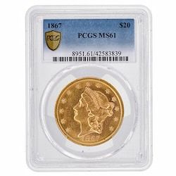 1867 PCGS MS-61 $20 Liberty Double Eagle Gold Coin