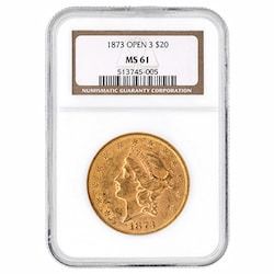 1873 NGC MS-61 $20 Liberty Double Eagle Gold Coin - Open 3