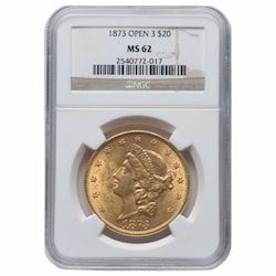 1873 NGC MS-62 $20 Liberty Double Eagle Gold Coin - Open 3