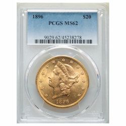 1896 US Gold Liberty Double Eagle $20 Coin PCGS MS-62