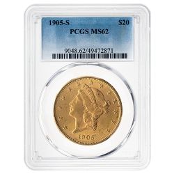 1905-S US Gold Liberty Double Eagle $20 Coin PCGS MS-62