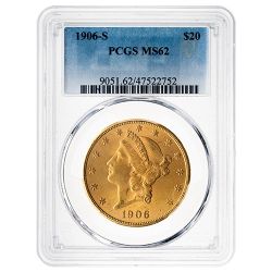 1906-S US Gold Liberty Double Eagle $20 Coin PCGS MS-62