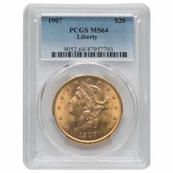 1907 MS-64 $20 Liberty Double Eagle Gold Coin