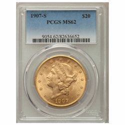 1907-S PCGS MS-62 $20 Liberty Double Eagle Gold Coin 