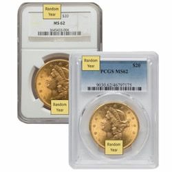 $20 MS-62 Liberty Double Eagle Gold Coin (NGC or PCGS) - Random Year