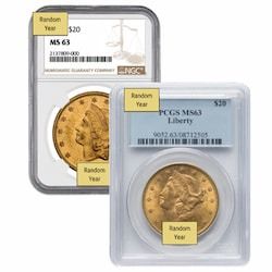 $20 MS-63 Liberty Double Eagle Gold Coin (NGC or PCGS) - Random Year $20 MS-63 Liberty Double Eagle Gold Coin (NGC or PCGS) - Random Year