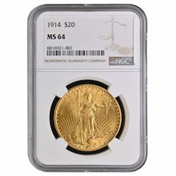 1914 NGC MS-64 $20 St. Gaudens Double Eagle Gold Coin