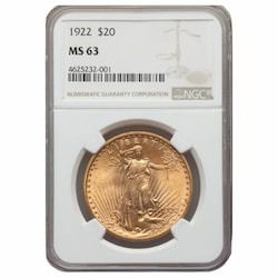 1922 NGC MS-63 $20 St. Gaudens Double Eagle Gold Coin